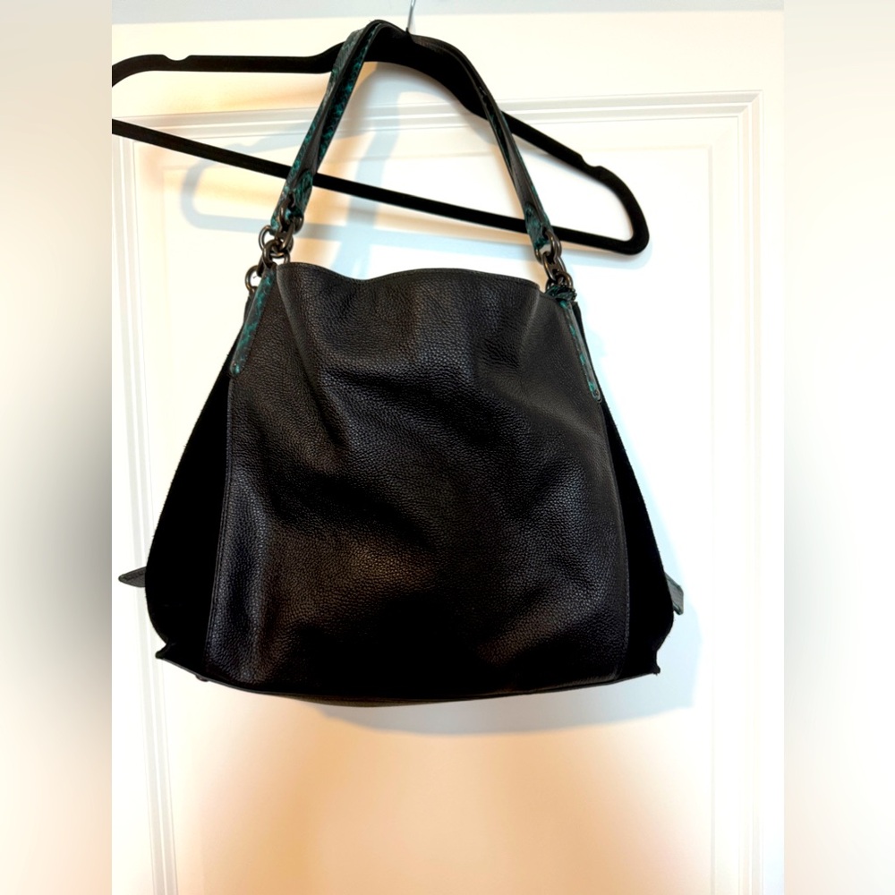 COACH Black Leather/Green Snakeskin Tote/Purse. LIKE NEW CONDITION!